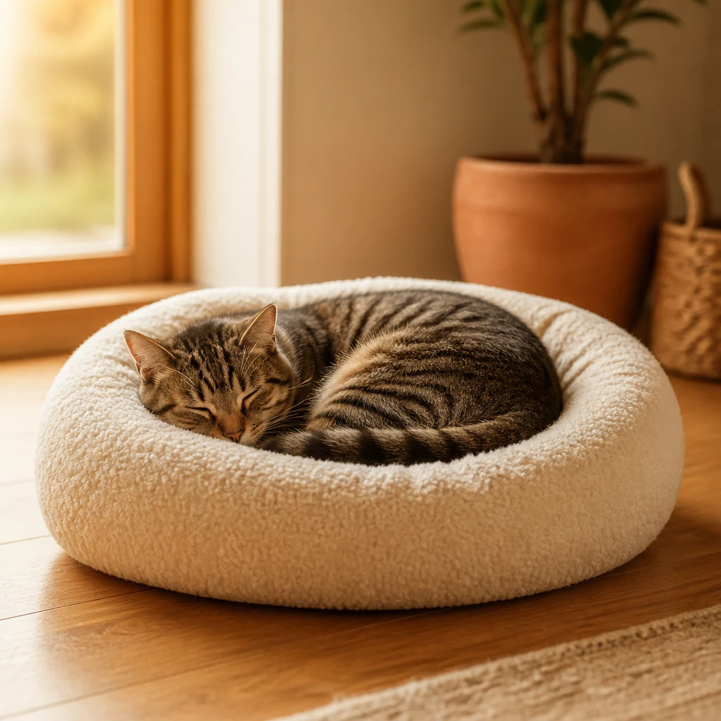 猫咪在舒适的窝垫上打盹